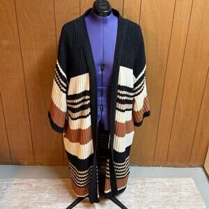Together Womens M/L Striped Color Block Oversized Duster Kimono Cardigan Pockets